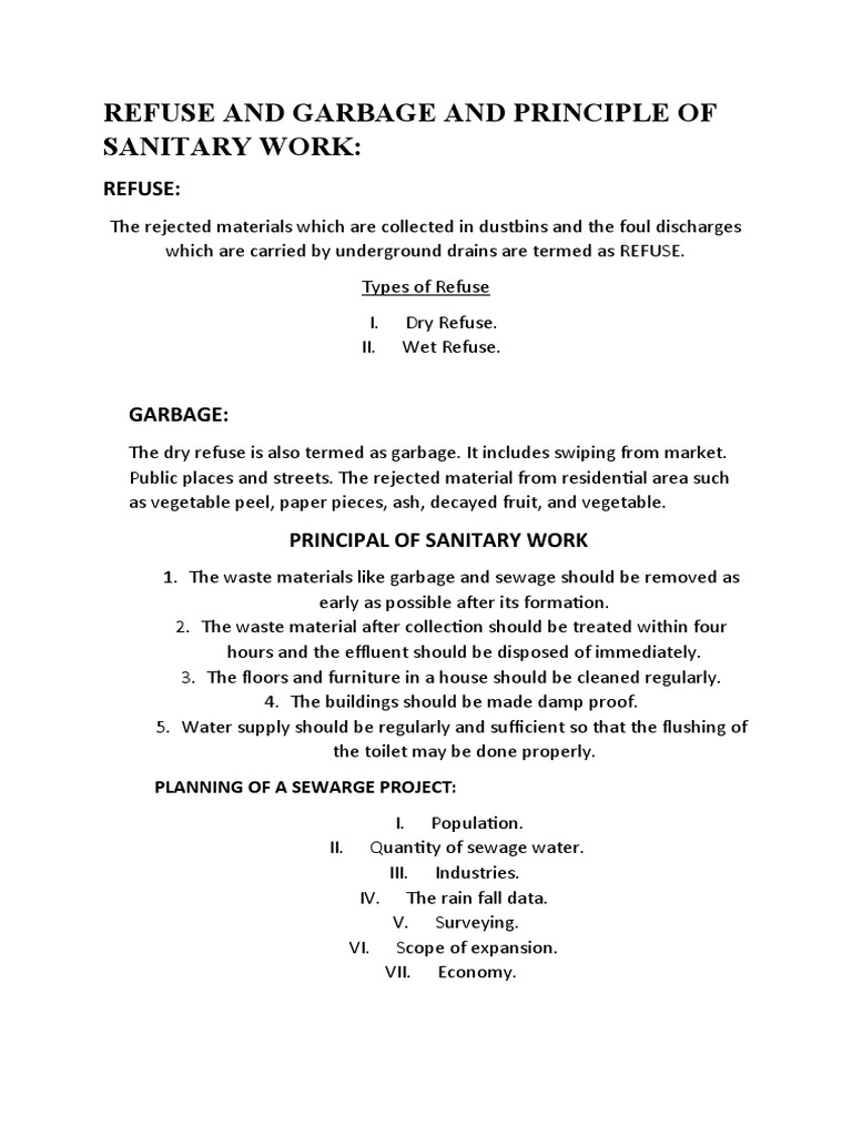 REFUSE AND GARBAGE AND PRINCIPLE OF SANITARY WORK.docx PDF