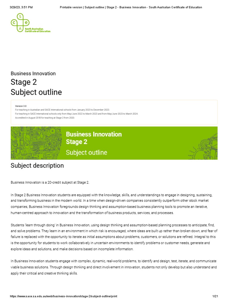 Sace business innovation outline pdf