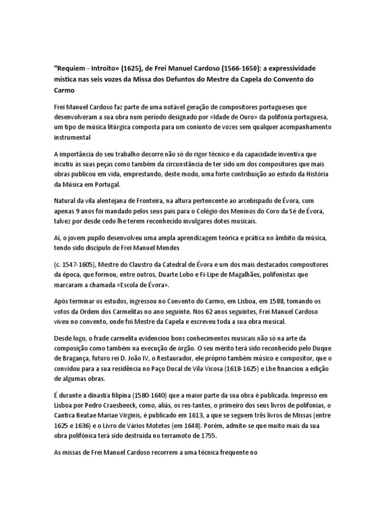 Requiem de Frei Manuel Cardoso (1625) | PDF