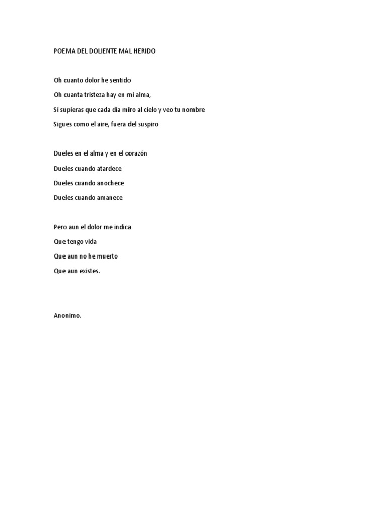 POEMA DEL DOLIENTE MAL HERIDO.docx | PDF