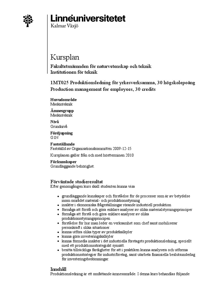 Kursplan 1MT025 1 PDF PDF