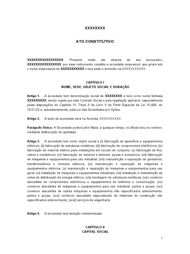 Ato de Constituição Modelo Geral | PDF | Sociedade | Propriedade ...