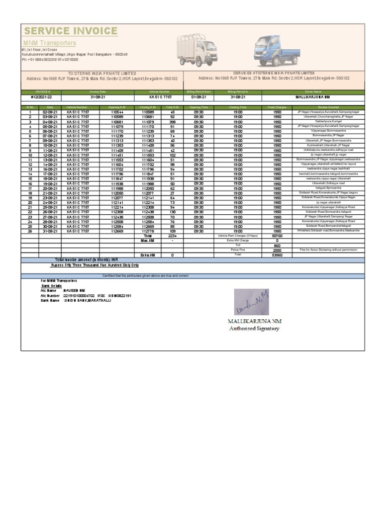 August 2021 Vehicle Billing Report | PDF | Transport | Road Transport