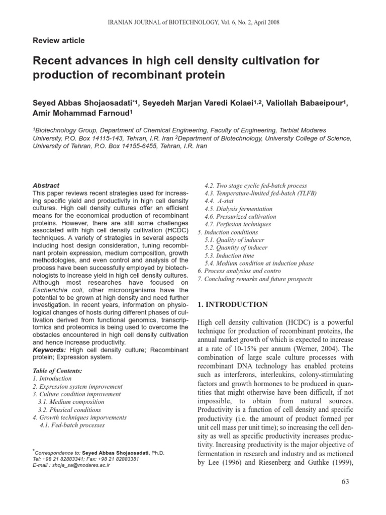 Advances in High Cell Density Cultivation | PDF