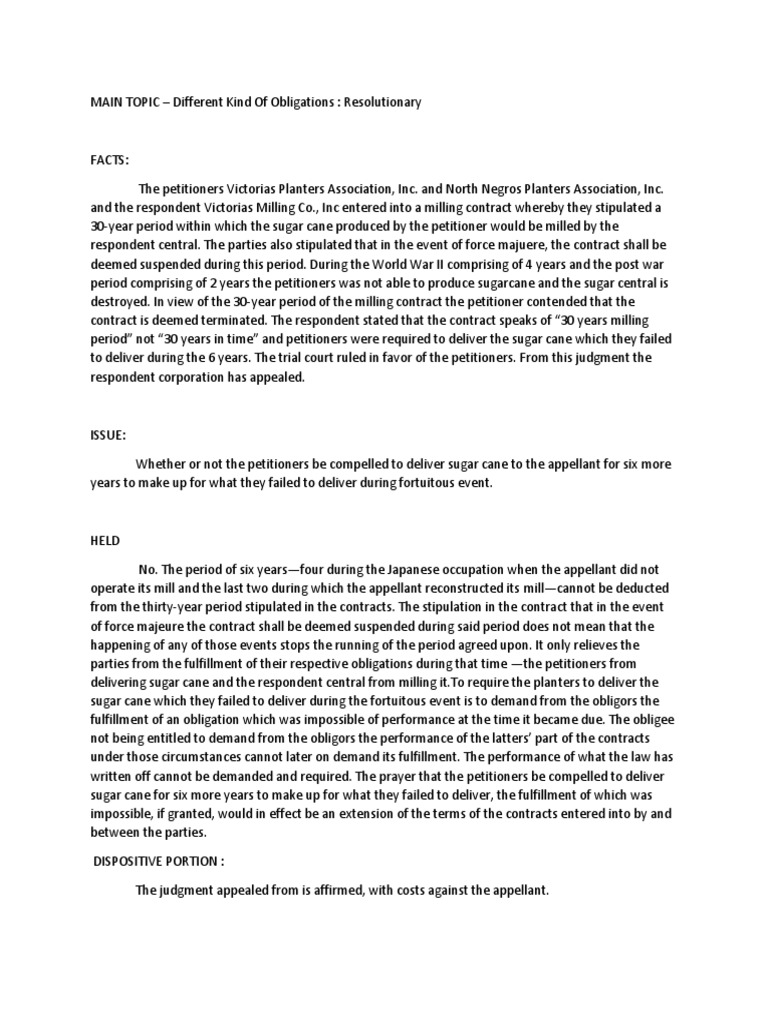 Victorias Planters v. Victorias Milling, G.R. No. L6648, July 25, 1955