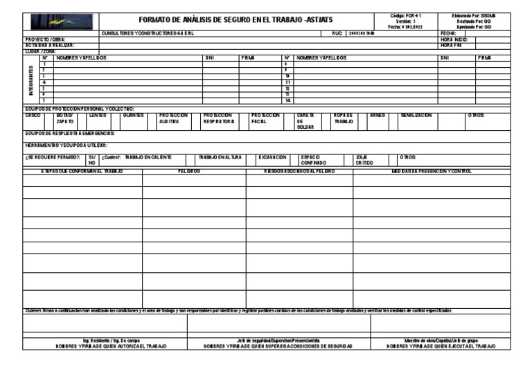 Formato Análisis Seguro Trabajo AST/ATS | PDF