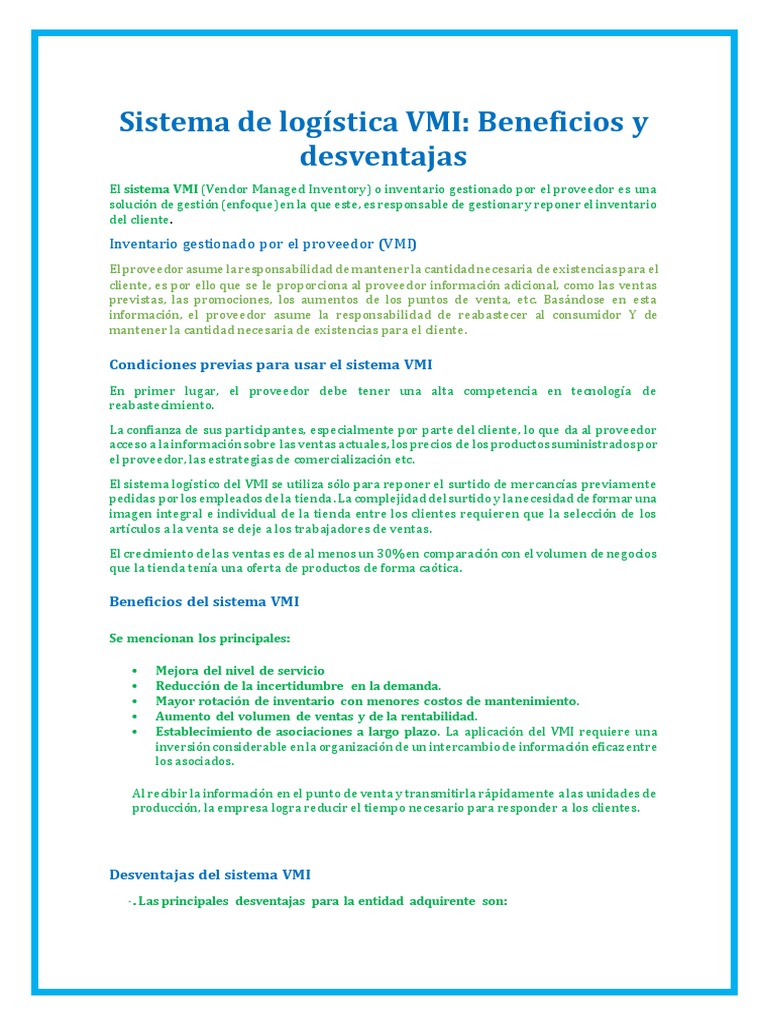 Beneficios y desventajas del VMI | PDF | Logística | Inventario