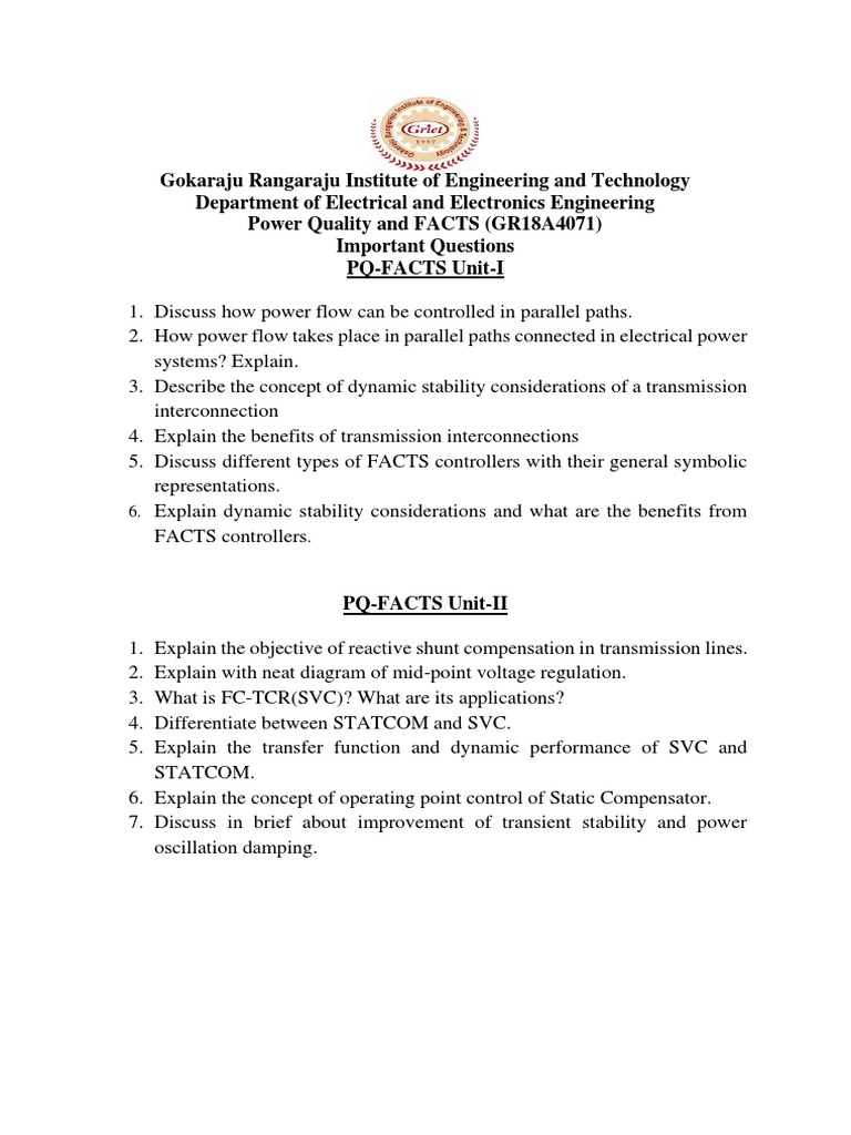 PQ-FACTS - Important Questions - Mid-I | PDF