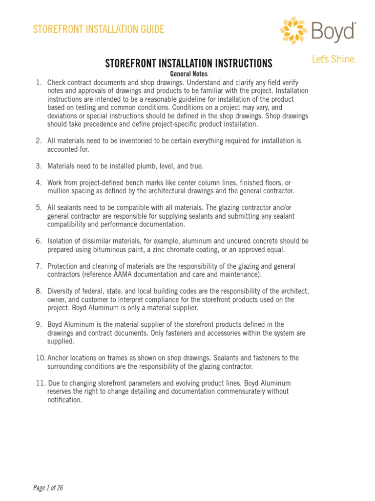 Boyd Storefront Installation Instructions PDF Screw Thermal Expansion