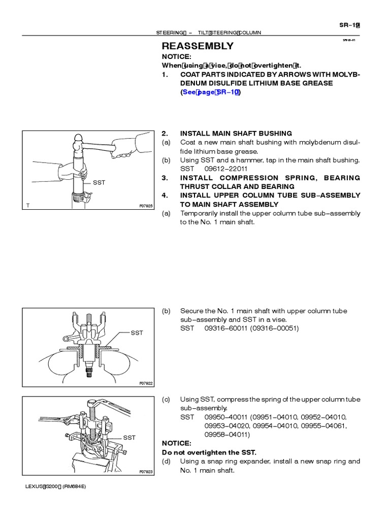 Reassembly instructions for a lexus is200 tilt steering column pdf