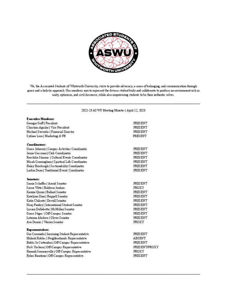 ASWU Meeting Minutes - April 2023 | PDF | Experience | Cultural Revolution