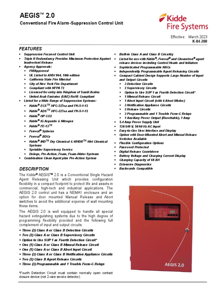 Kidde AEGIS 2 0 Conventional Fire AlarmSuppression Control Unit K84