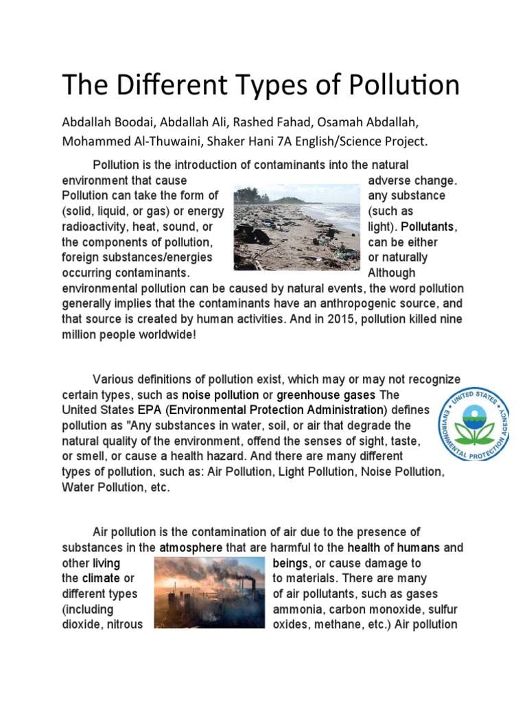 essay on different types of pollution