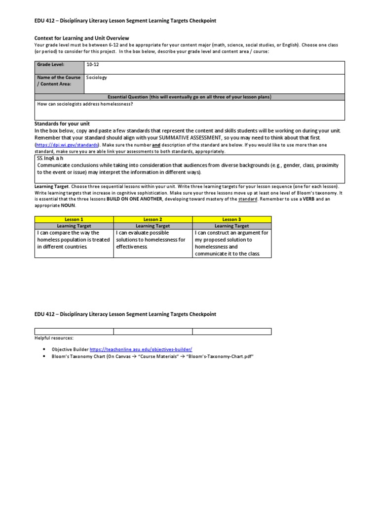 dl lesson segment checkpoint learning targetstemplate 1 PDF Learning Literacy
