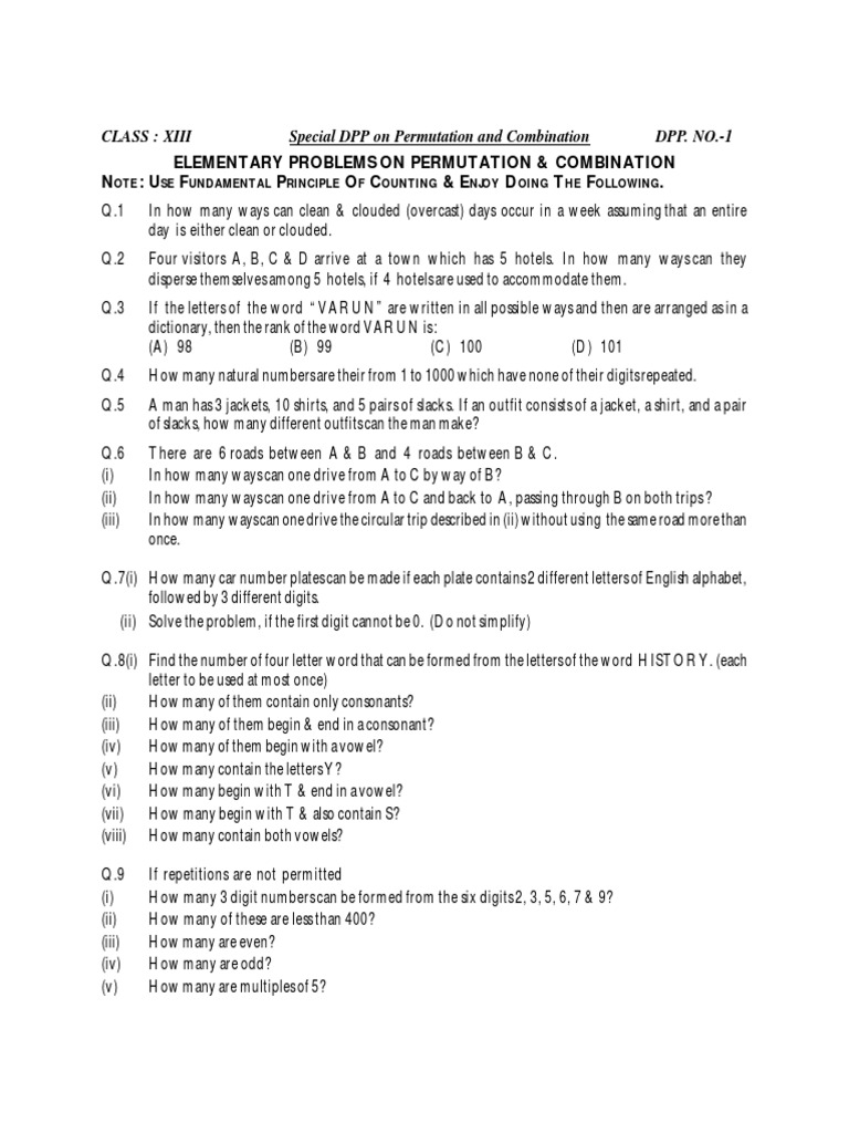 Analyzing permutation and combination problems a collection of
