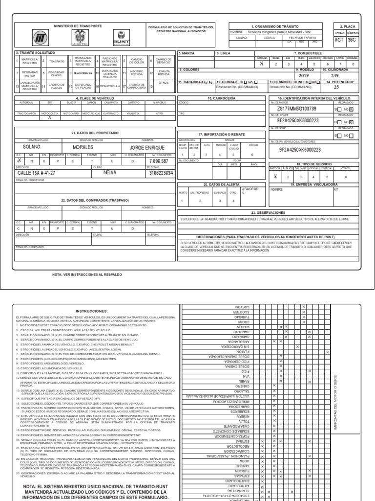 Formulario traspaso de vehiculos pdf placa de matr cula del