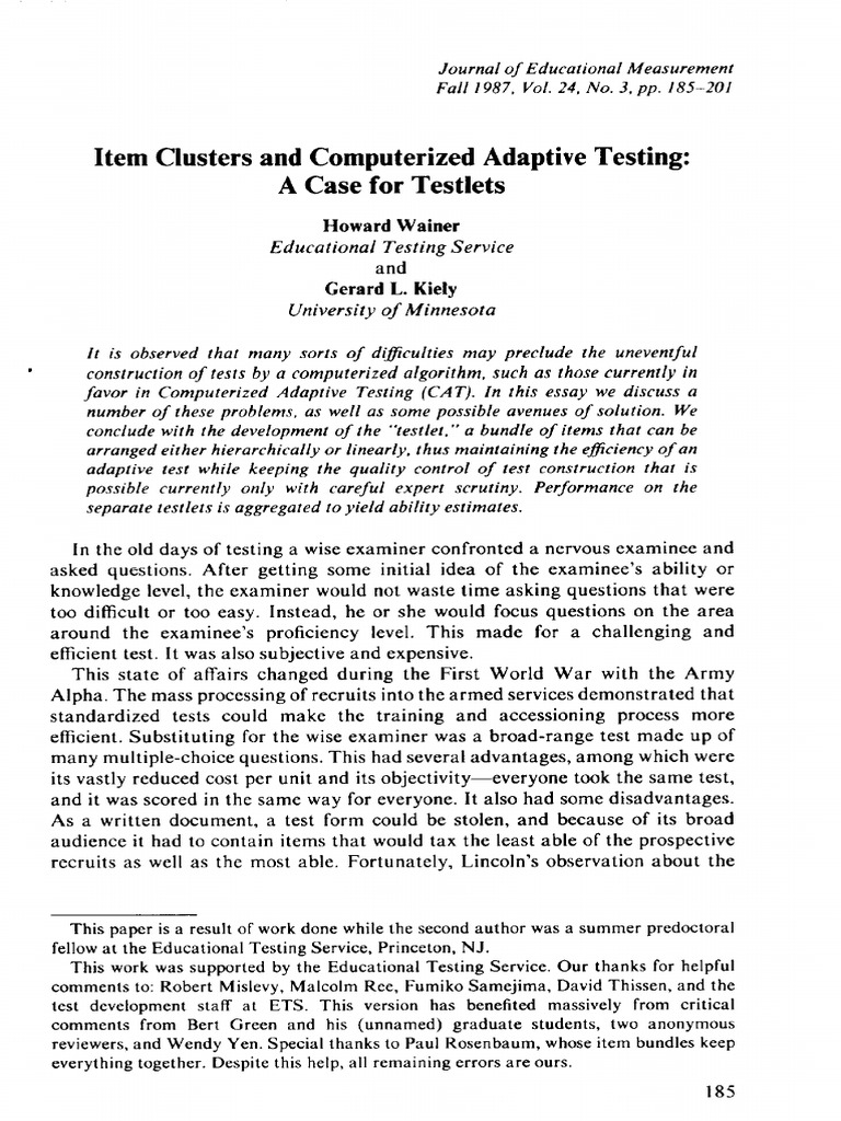 Testlets in Computerized Adaptive Testing | PDF | Science