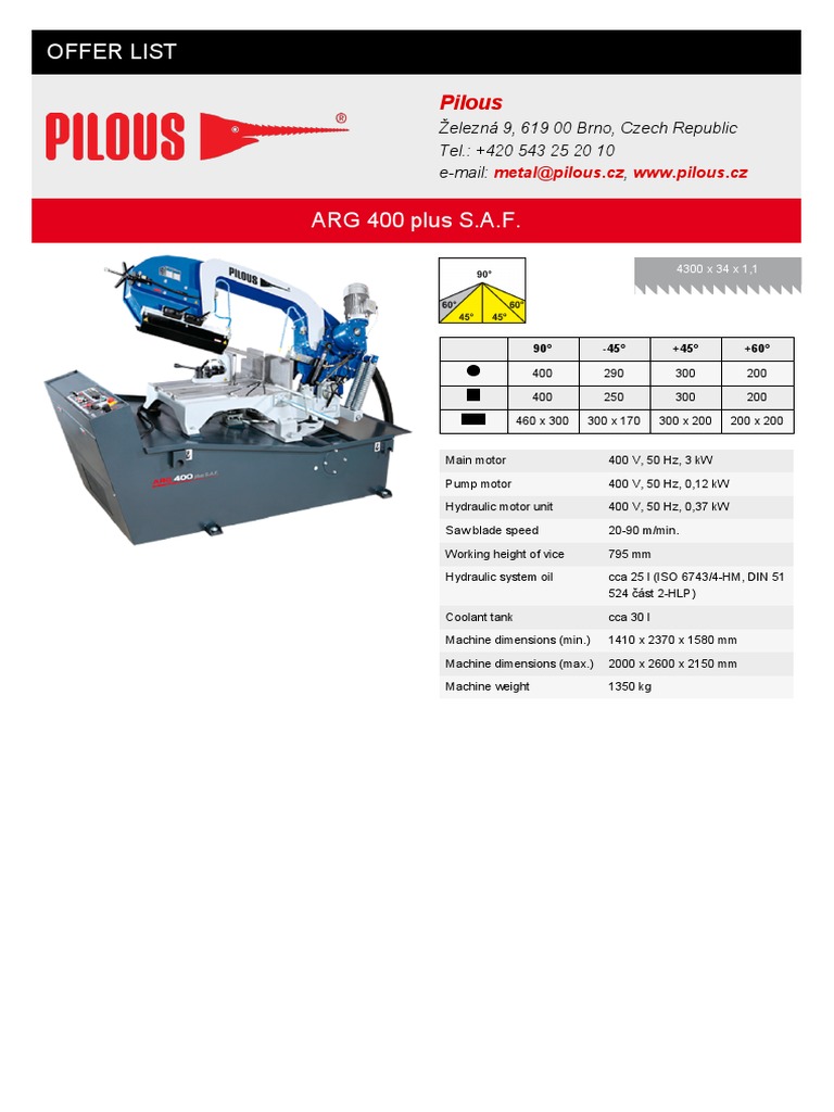 Band Saw Arg400Plus PDF Machining Lubricant