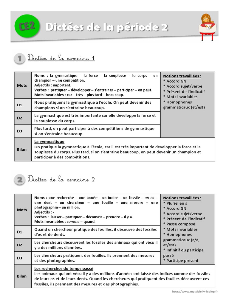 Dictée Ce2 Les Mots De La Semaine Dictees CE2 Periode 2 PDF | PDF | Verbe | Nombre grammatical