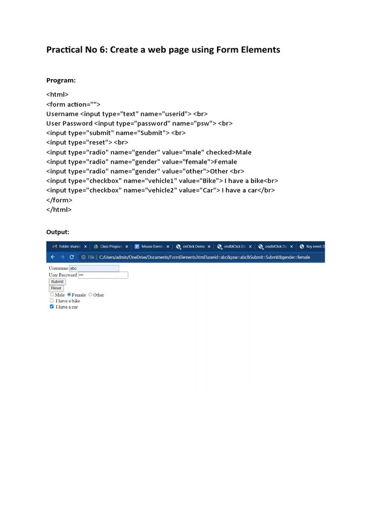 Web Page with HTML Form Elements | PDF