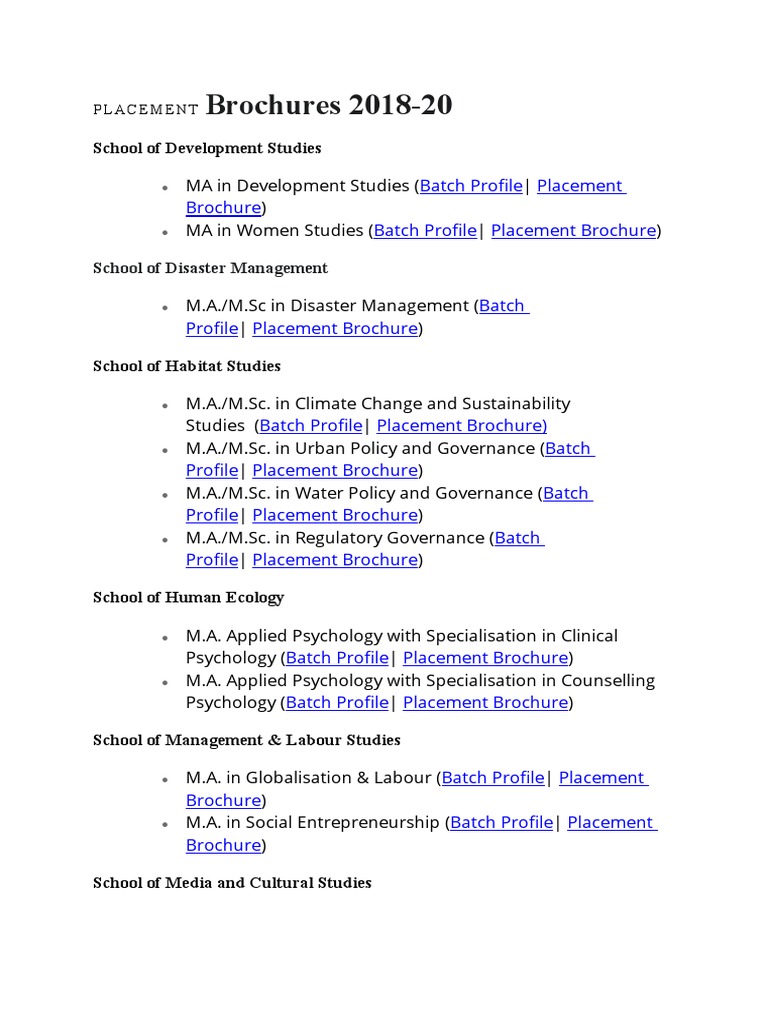 pLACEMENT Brochures 2018 TISS PDF Social Work Master Of Arts
