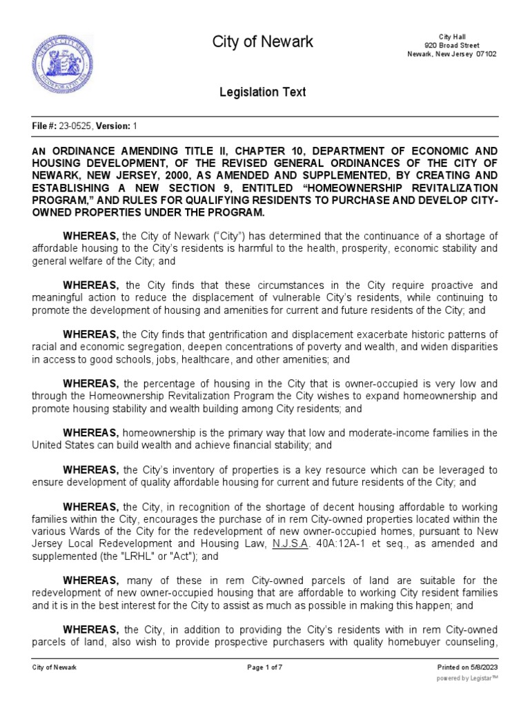 Newark ordinance title ii chapter 10 amendment home ownership