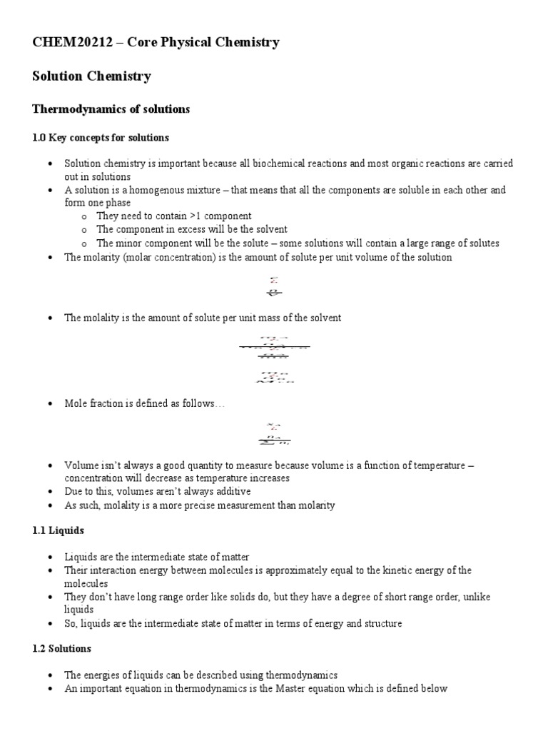 Solution Chemistry and Thermodynamics | PDF | Solvation | Chemical ...