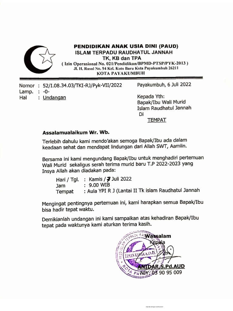 Undangan Rapat TK | PDF
