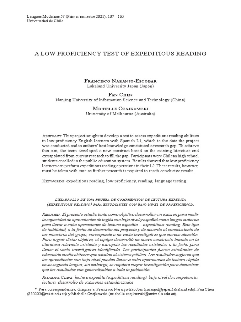 A low proficiency test of expeditious reading 2021 descargar gratis