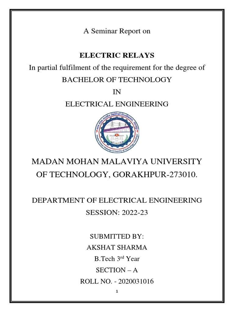 Seminar Report Electric Relays PDF Relay Switch