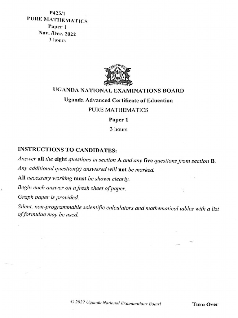 Uneb 2022 Pure Math Pdf