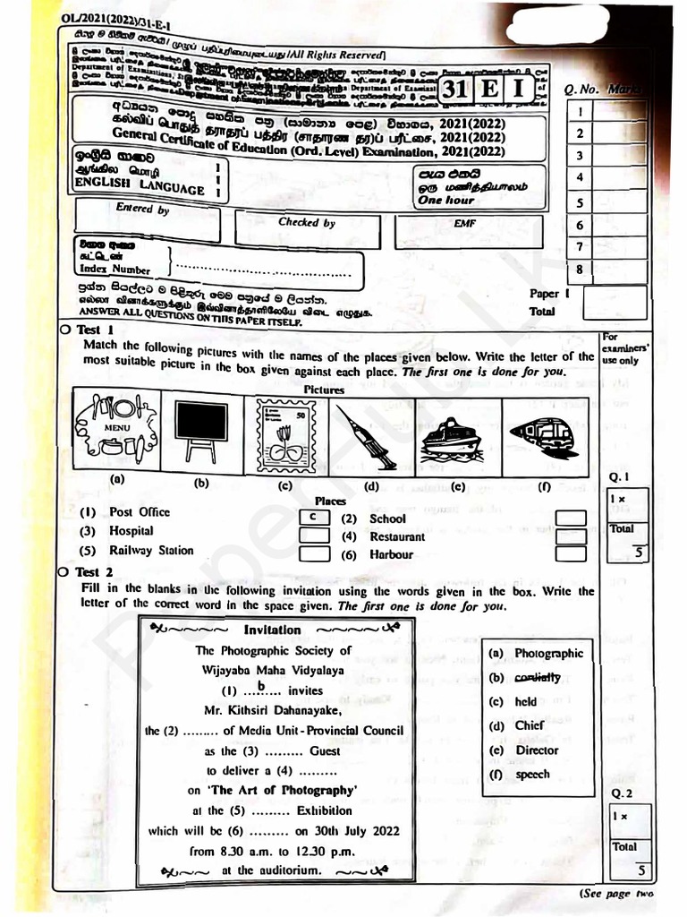 2021 2022 ol english past paper paperhub lk pdf