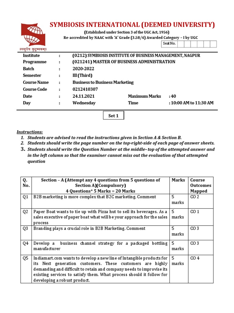 B2B Marketing Exam Paper Guidelines | PDF | Marketing | Brand