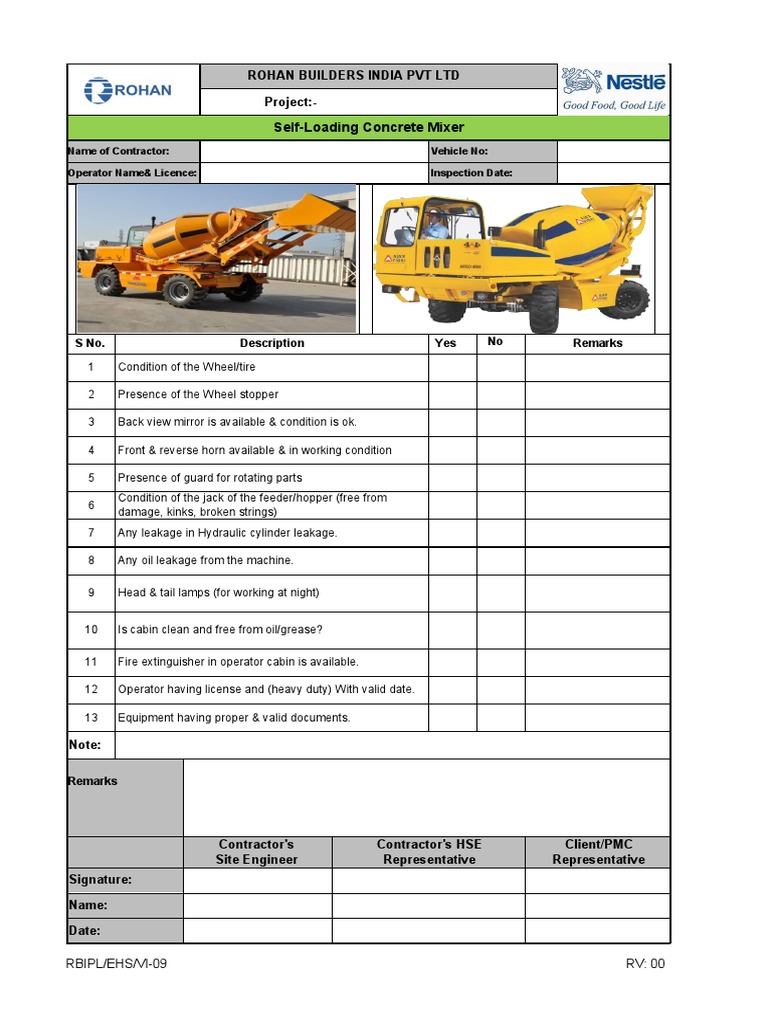 Concrete Mixer Inspection Checklist | PDF