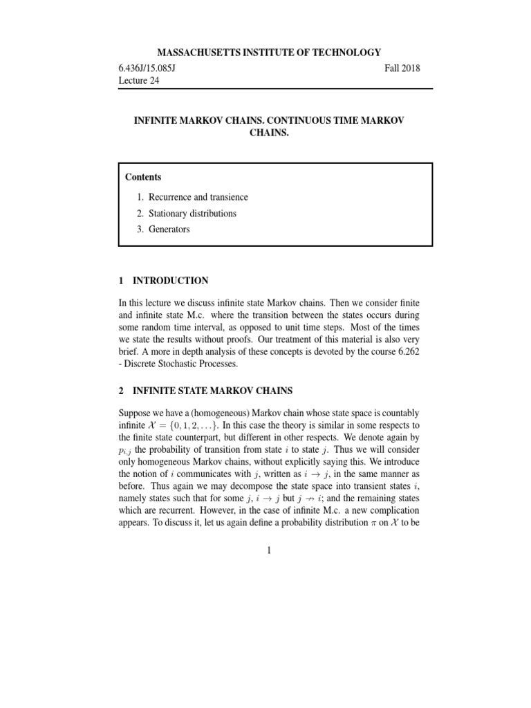 Infinite & Continuous Markov Chains | PDF | Markov Chain | Stochastic ...