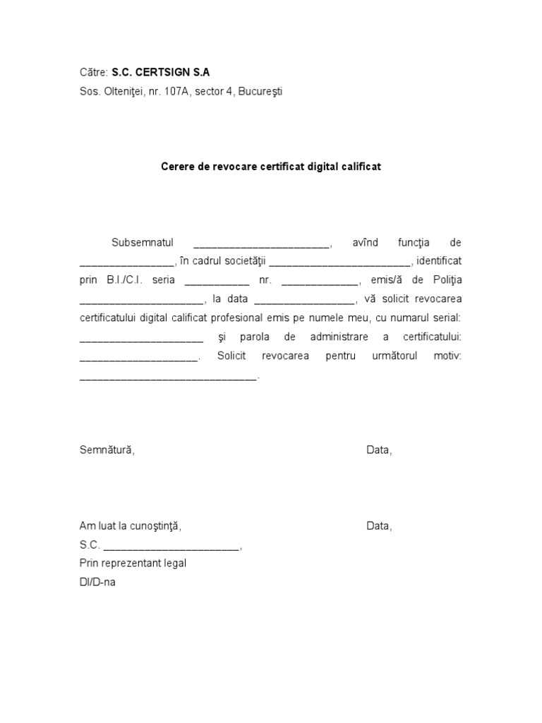 Cerere Revocare | PDF