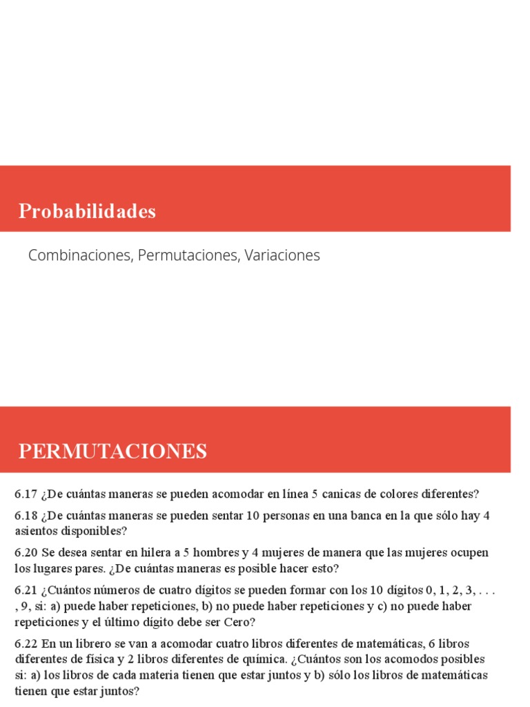 Ejercicios de Permutaciones y Combinaciones | PDF