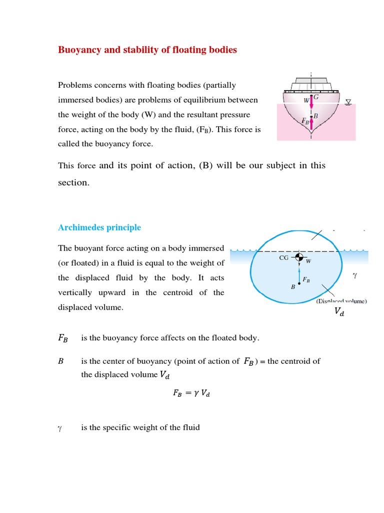 Buoyancy and stability of floating bodies.pdf PDF Buoyancy Mechanics