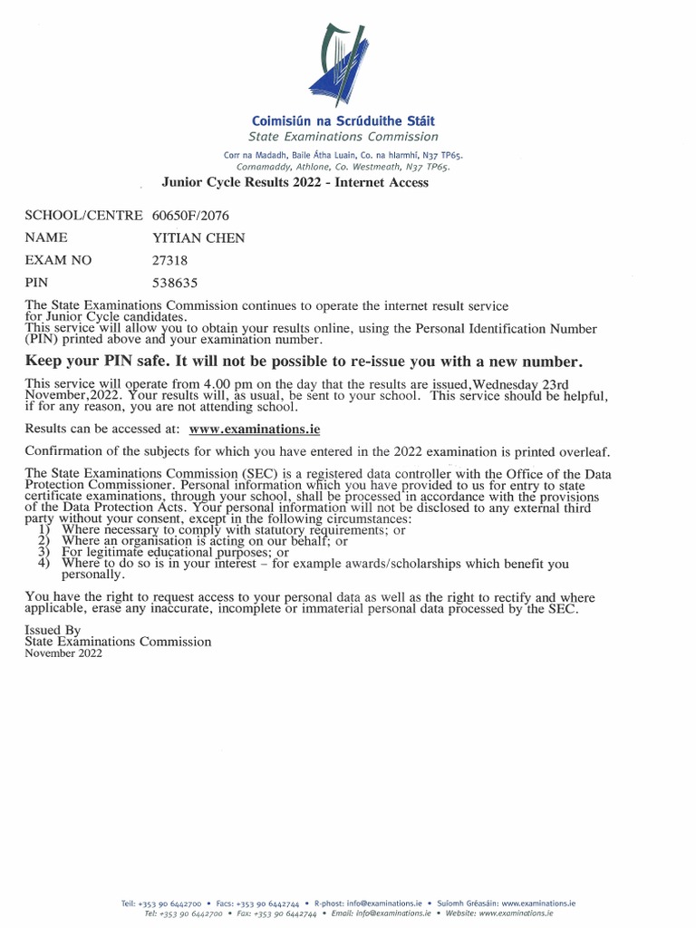 Junior Cycle Results 2022 - Internet Access PDF | PDF
