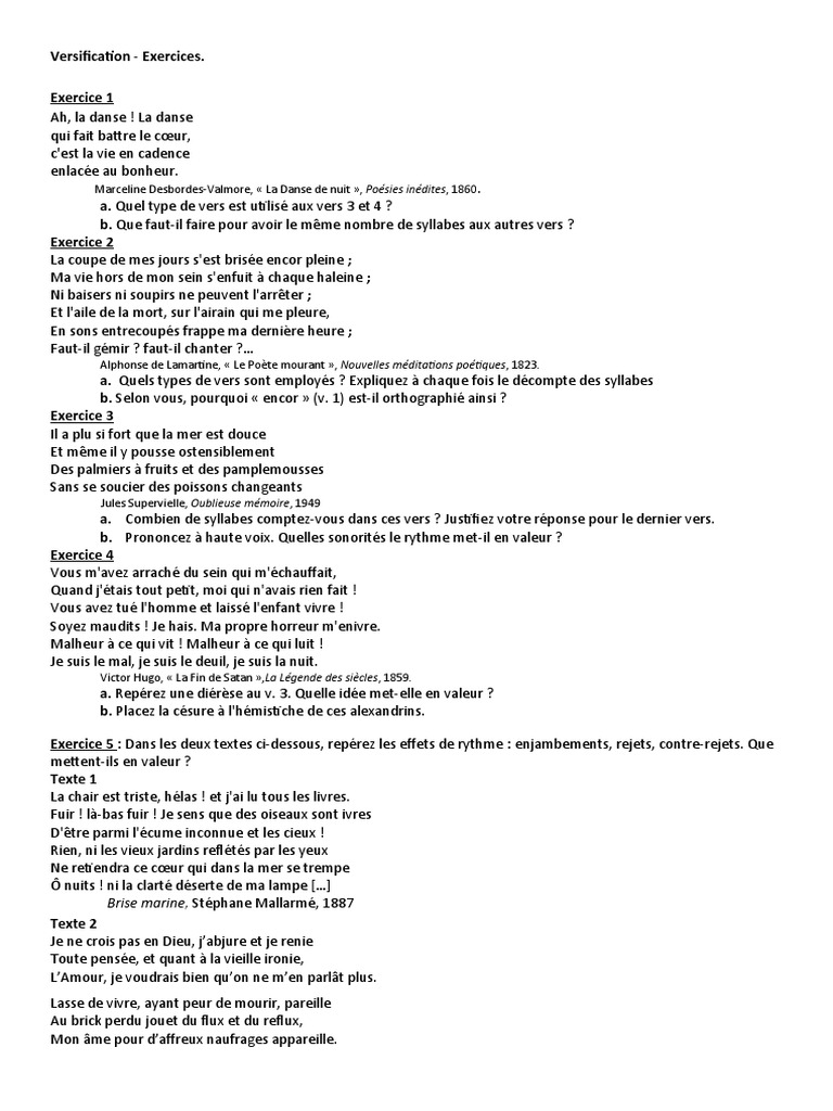 Exercices de Versification Corrigés | PDF | Poésie | Poésie française