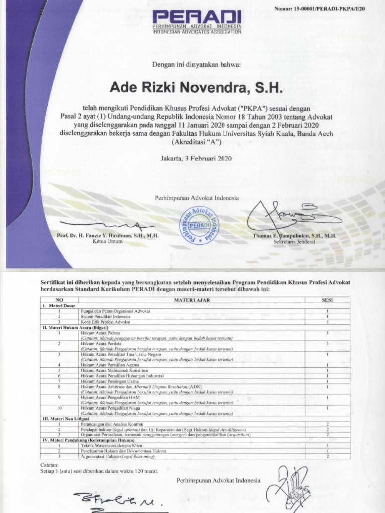 Terapkan Standar Ketat,Peserta PKPA Peradi Bisa Tidak Lulus Gara-gara Tak Penuhi Kuota Absensi