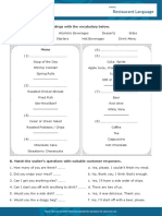 Restaurant Language Interactive Worksheet PDF