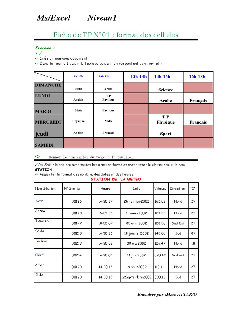 Fich De TP Excel PDF PDF