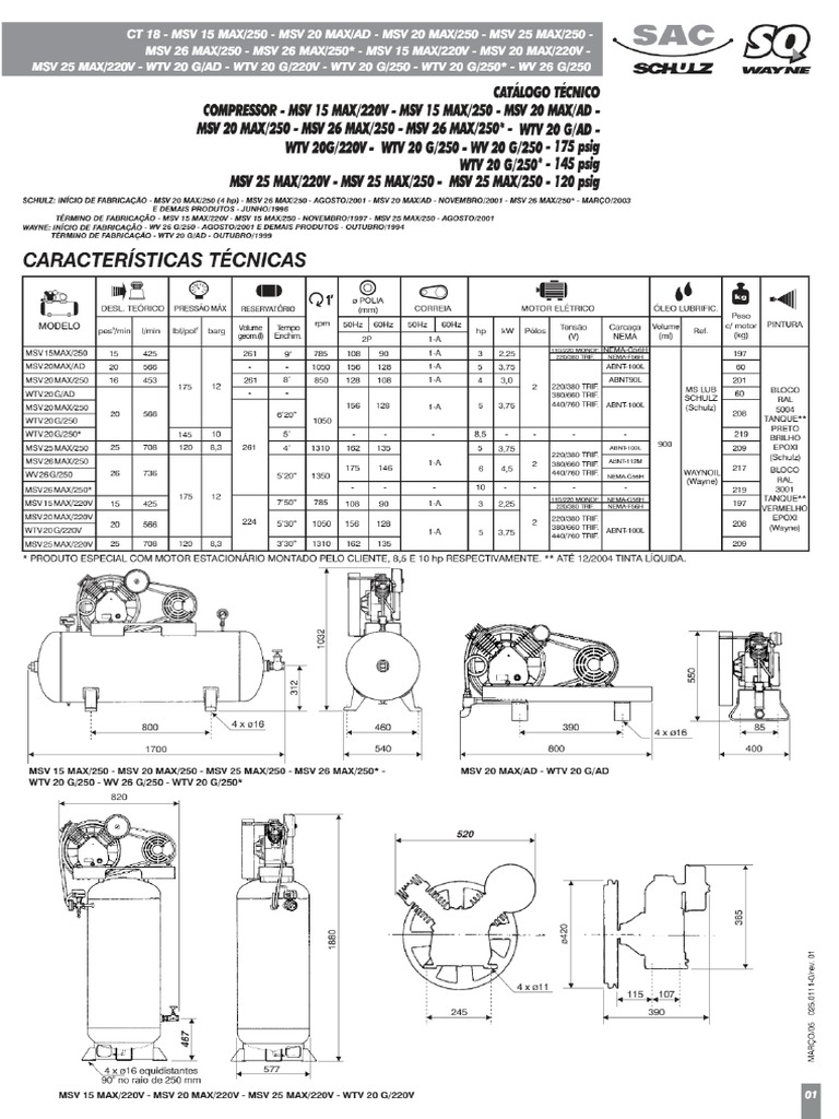 Catálogo Técnico Compressor Wayne WTV 20G-250 | PDF