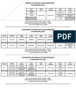 Calendário de Provas de Recuperação 4º Bim. 2022