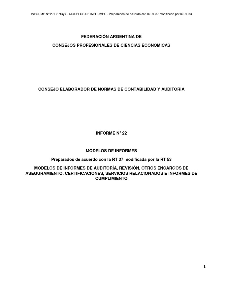 Informe 22 CENCyA - Modelos de Informes RT 53 | PDF