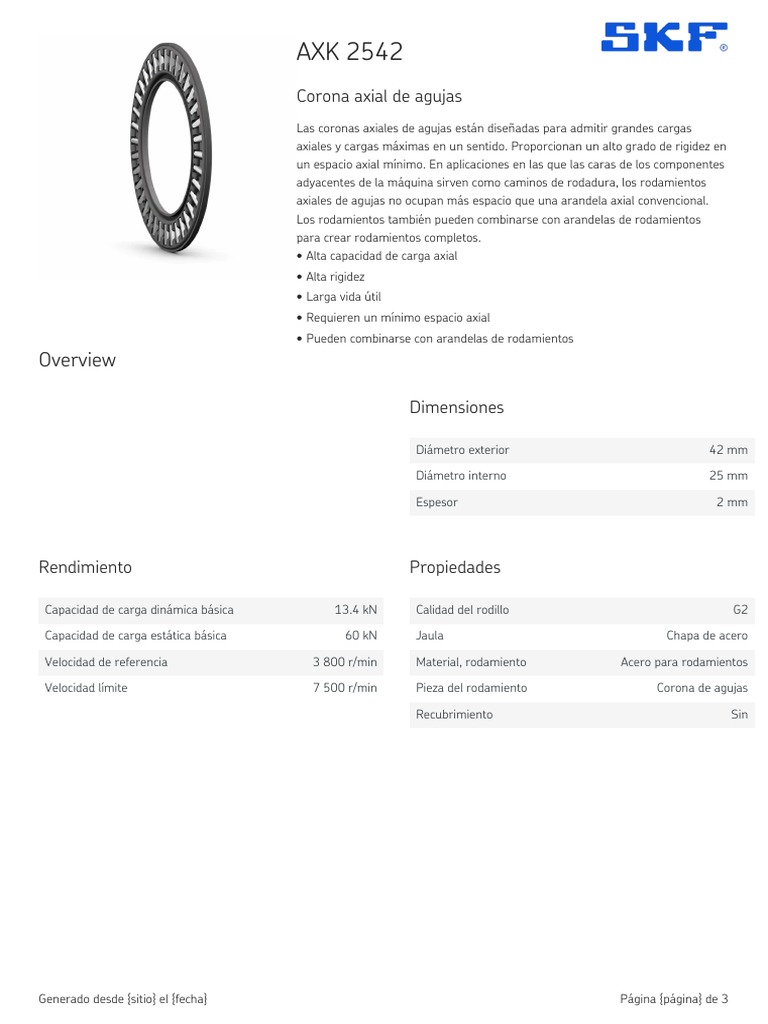 SKF AXK 2542 Specification | PDF