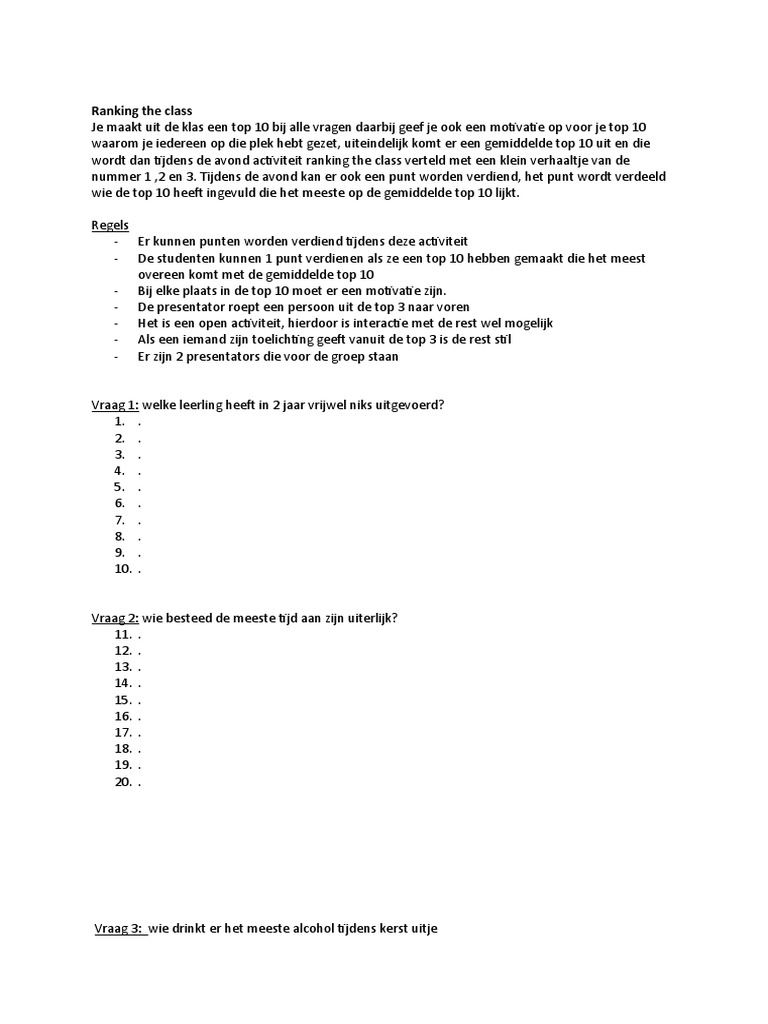 Ranking The Class Vragenlijst PDF