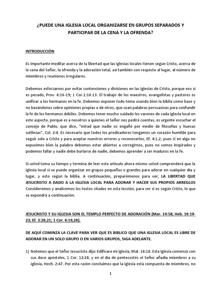 La libertad de adorar en grupos | PDF | eucaristía | Iglesia cristiana