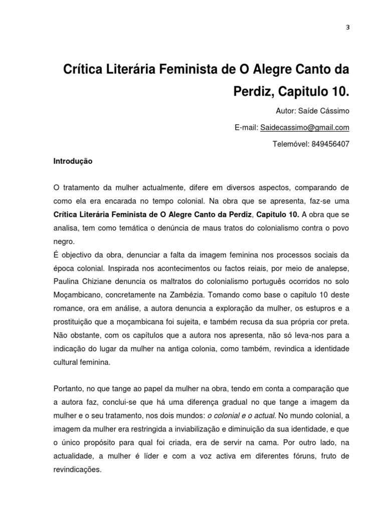 CASSIMO, S - Crítica Literária Feminista de O Alegre Canto Da Perdiz ...
